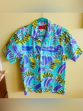 Vintage Local Motion 1980’s Abstract Neon Surfboard Hawaiian Shirt Size: Medium